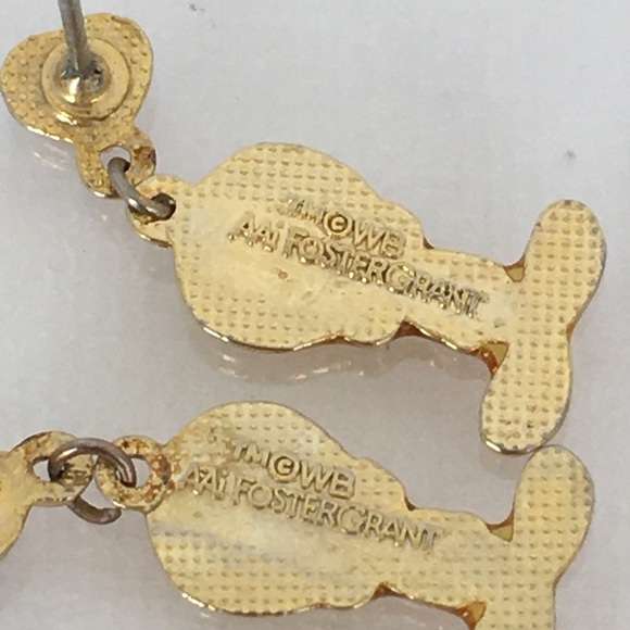 Vintage Tweety Bird Heart Enamel Earrings Gold Pierced Dangle By WB Foster Grant - Picture 4 of 11